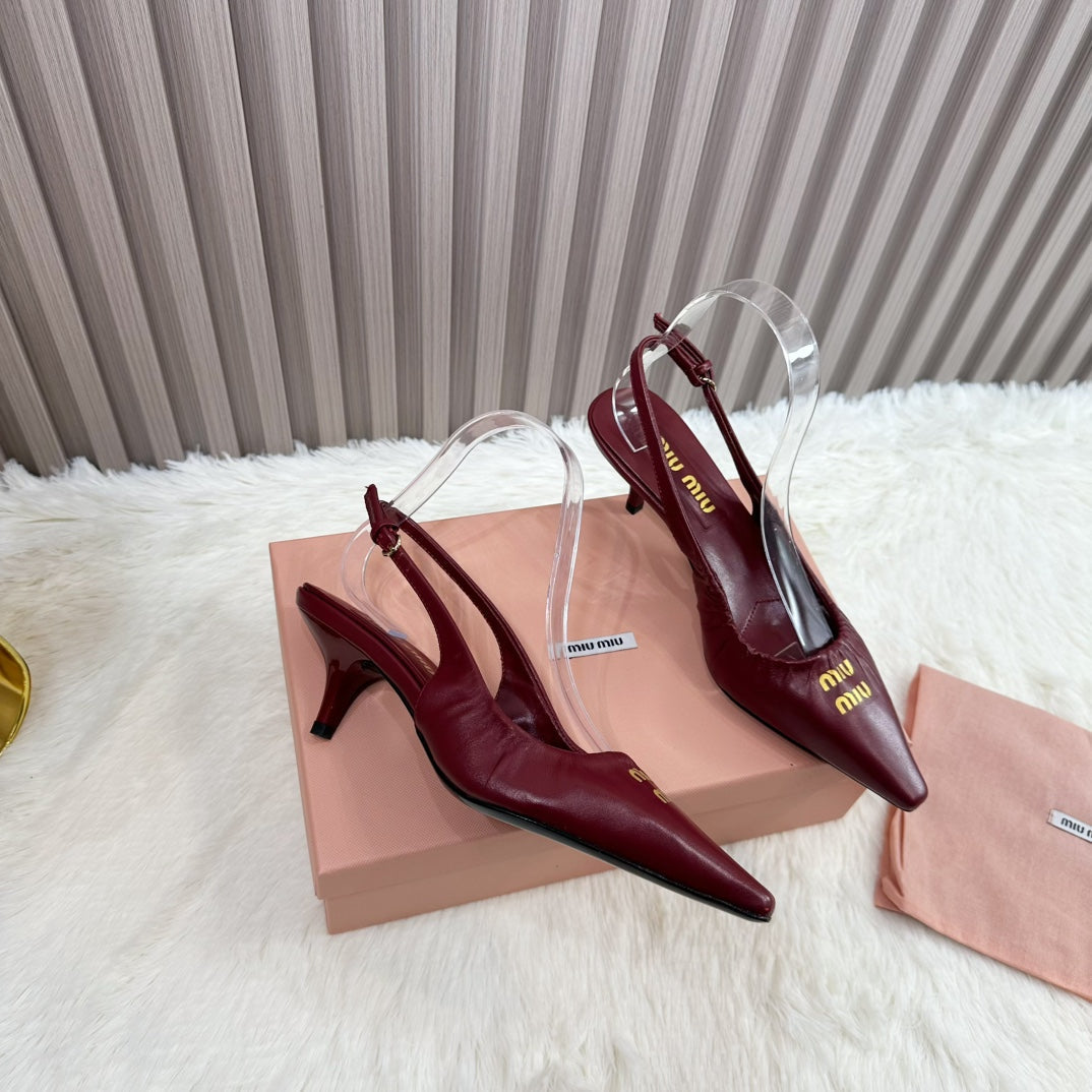 POINTED-TOE SLINGBACK IN WINE RED LAMBSKIN