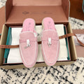Loro Piana Pink Suede Charms Walk Flat Mules