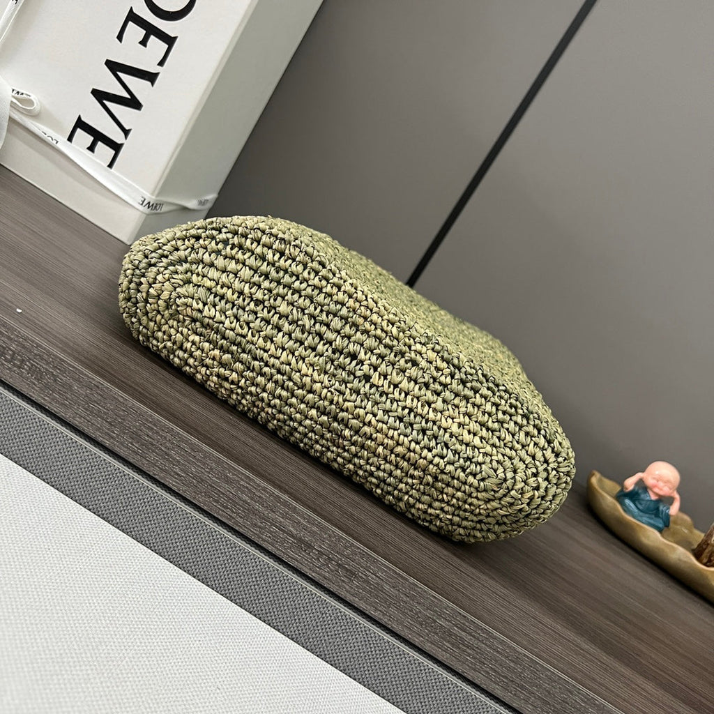 LOEWE 25S SLIT TOTE BAG 30 IN OLIVE DRAB RAFFIA CANVAS SHOULDER STRAP