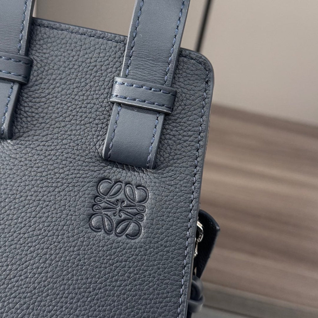 LOEWE 25S HAMMOCK BAG 20 IN CHARCOAL BLUE CALFSKIN SILVER HARDWARE