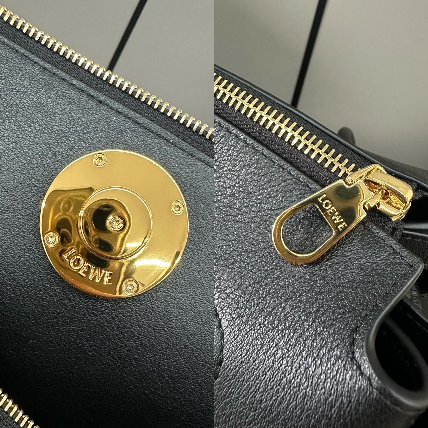LOEWE 25S MADRID BAG 28 IN BLACK CALFSKIN GOLD HARDWARE