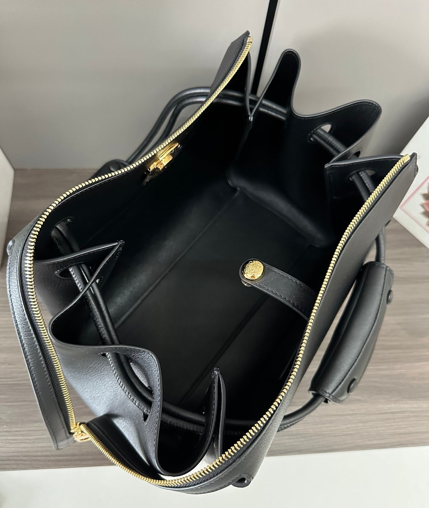 LOEWE 25S MADRID BAG 28 IN BLACK CALFSKIN GOLD HARDWARE