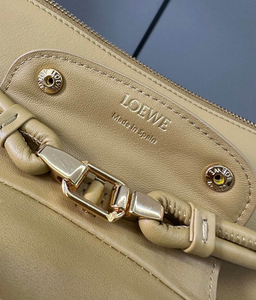 LOEWE 25S MADRID BAG 28 IN SAND YELLOW CALFSKIN GOLD HARDWARE