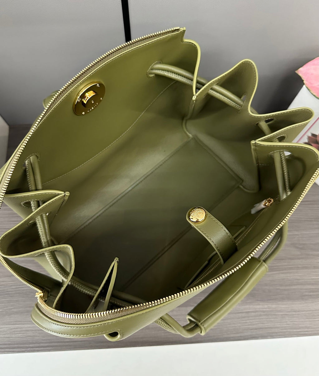LOEWE 25S MADRID BAG 28 IN OLIVE GREEN CALFSKIN GOLD HARDWARE