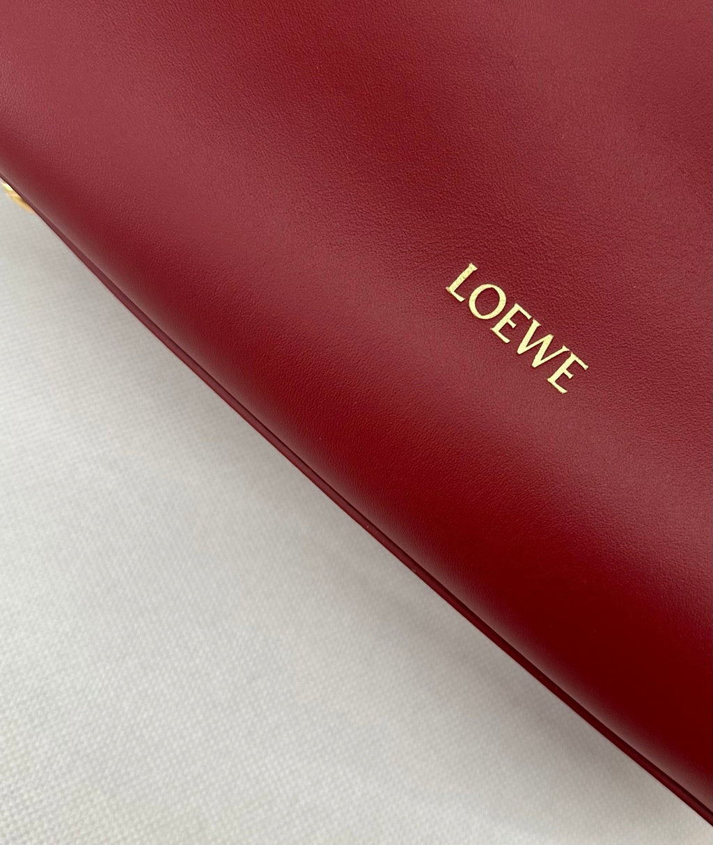 LOEWE 25S MADRID BAG 28 IN CHERRY RED CALFSKIN GOLD HARDWARE