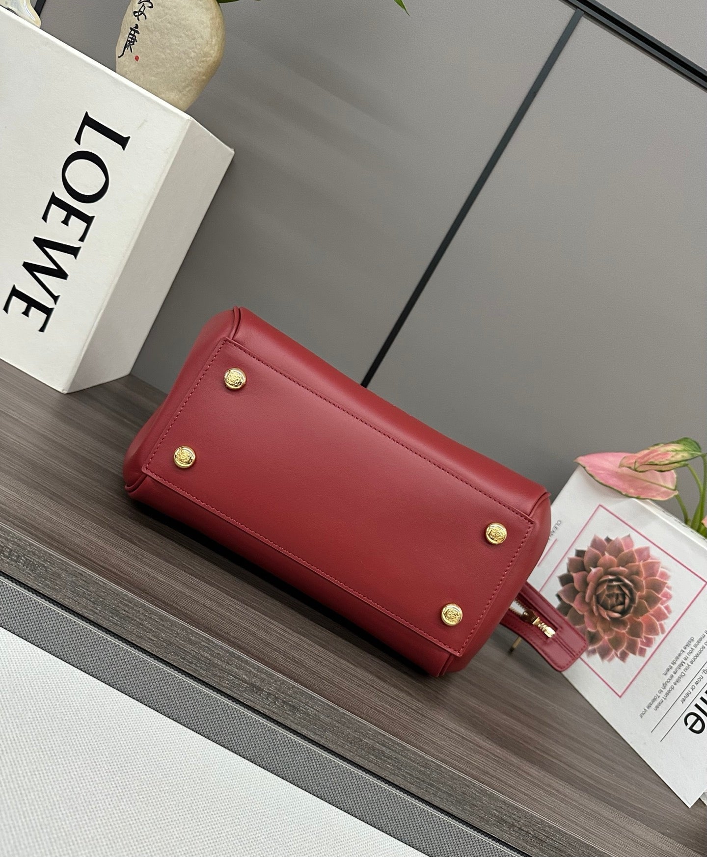 LOEWE 25S MEDIUM MADRID BAG 23 IN CHERRY RED CALFSKIN GOLD HARDWARE