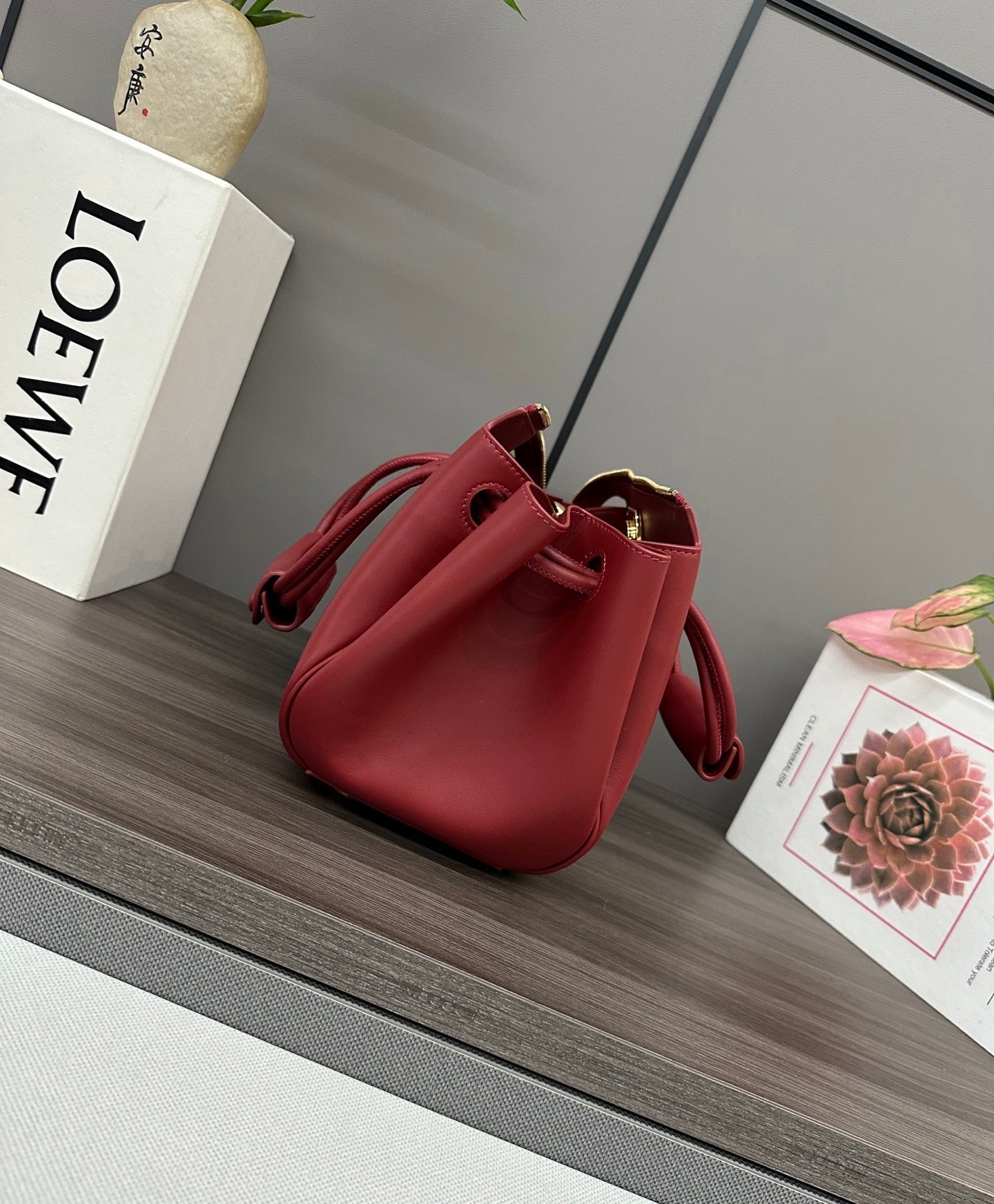 LOEWE 25S MEDIUM MADRID BAG 23 IN CHERRY RED CALFSKIN GOLD HARDWARE