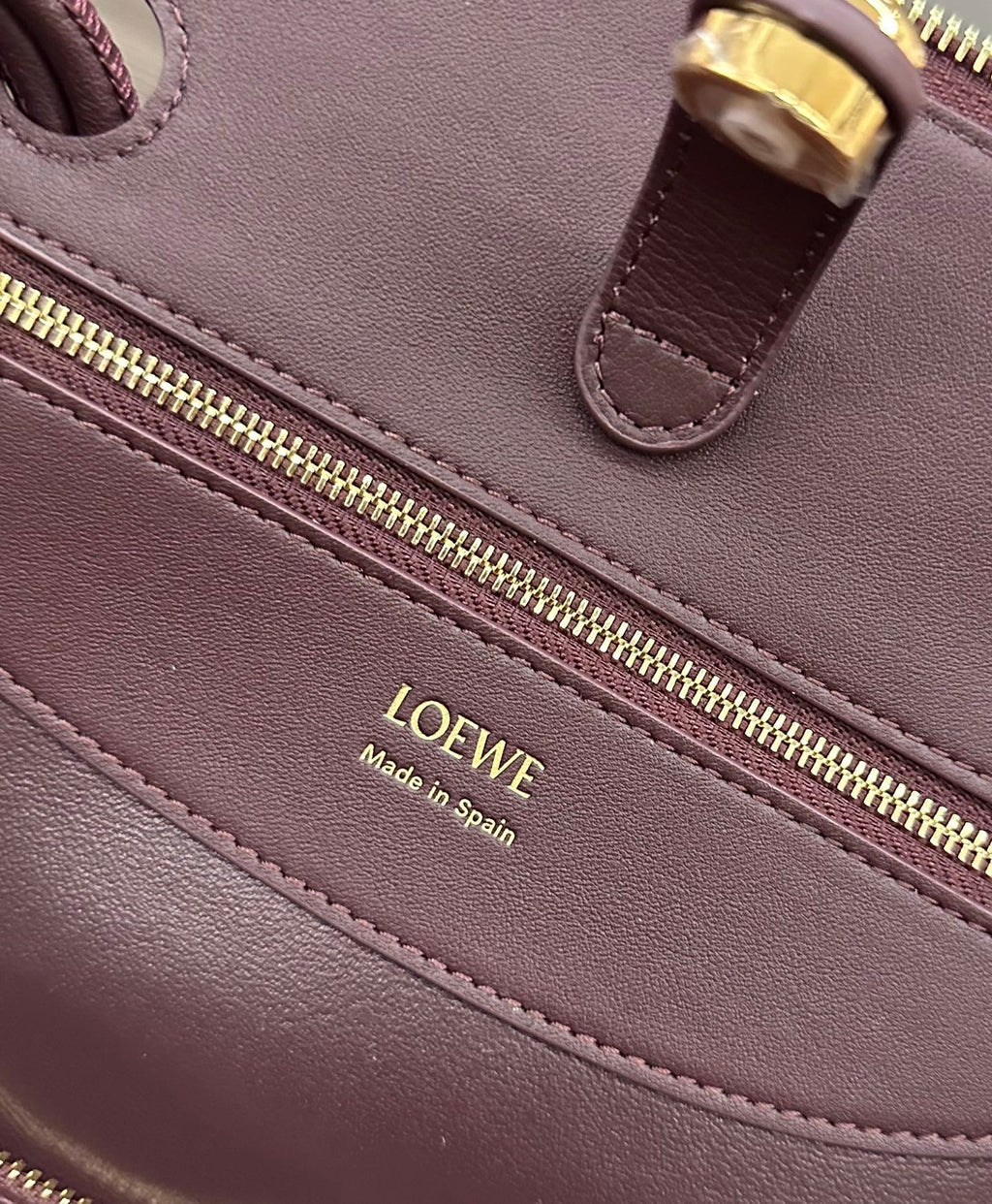 LOEWE 25S MEDIUM MADRID BAG 23 IN DARK WINE CALFSKIN GOLD HARDWARE