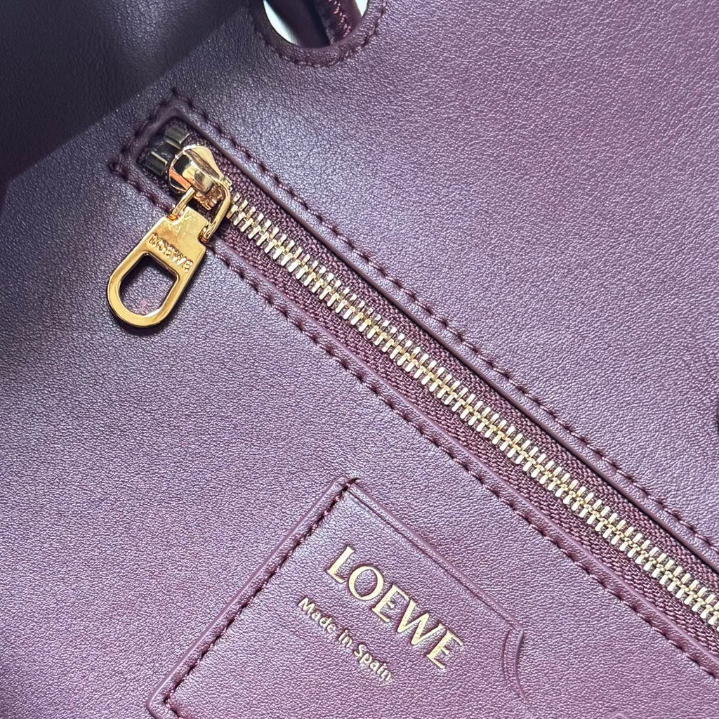LOEWE 25S LARGE MADRID BAG 33 IN DARK WINE CALFSKIN GOLD HARDWARE