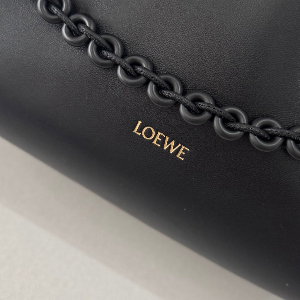 LOEWE 25S FLAMENCO PURSE 30 IN FULL BLACK NAPPA LEATHER GOLD HARDWARE