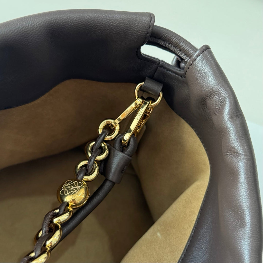 LOEWE 25S FLAMENCO PURSE 30 IN BROWN NAPPA LEATHER GOLD HARDWARE