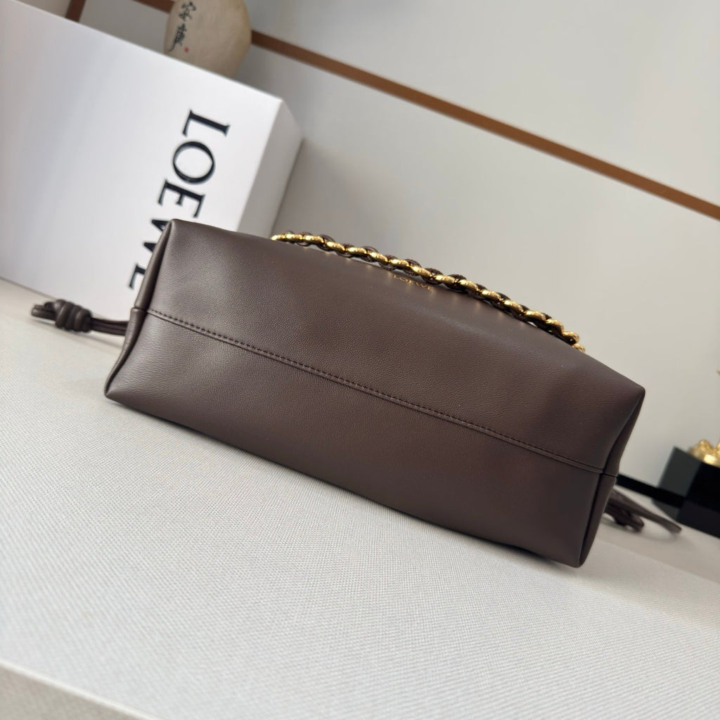 LOEWE 25S FLAMENCO PURSE 30 IN BROWN NAPPA LEATHER GOLD HARDWARE