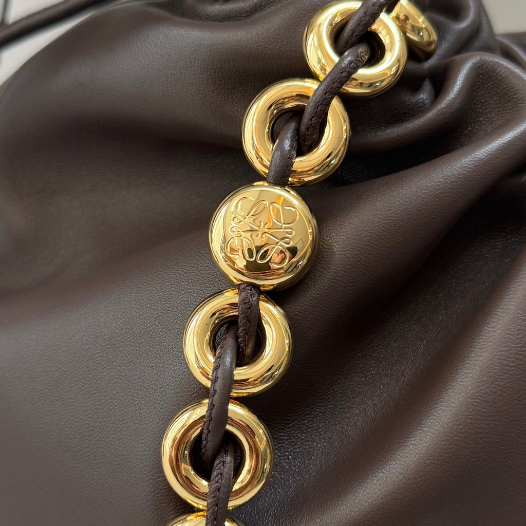 LOEWE 25S FLAMENCO PURSE 41 IN DARK BROWN NAPPA LEATHER GOLD HARDWARE