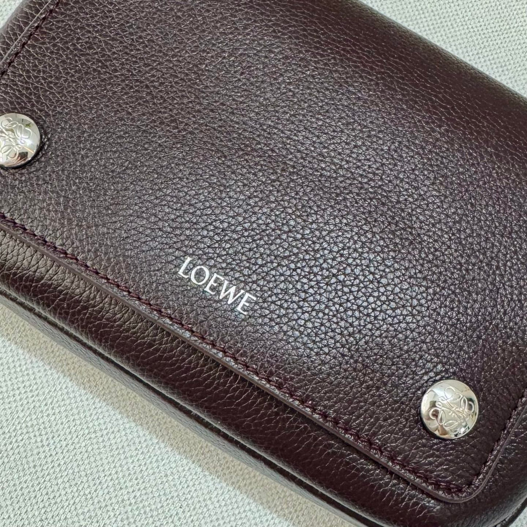 LOEWE 25S PEBBLE BAG 20 IN DARK ROSEWOOD CALFSKIN SILVER HARDWARE