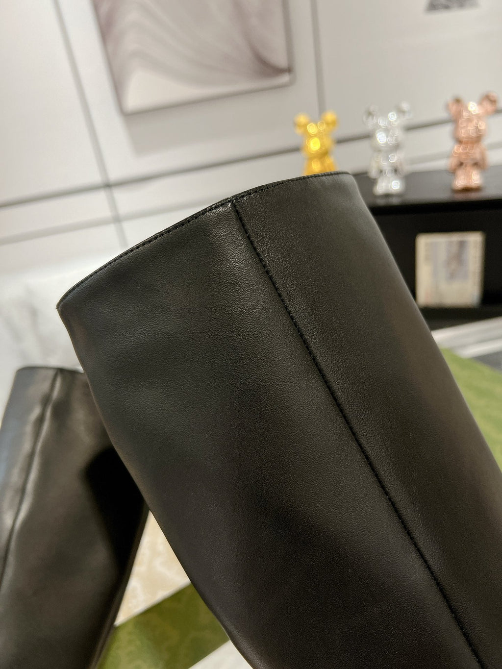 GG KNEE BOOTS IN BLACK CALFSKIN WITH GOLD PLATED HEEL