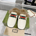 HORSEBIT MULE WITH WEB IN WHITE CALFSKIN MIX MINK FUR
