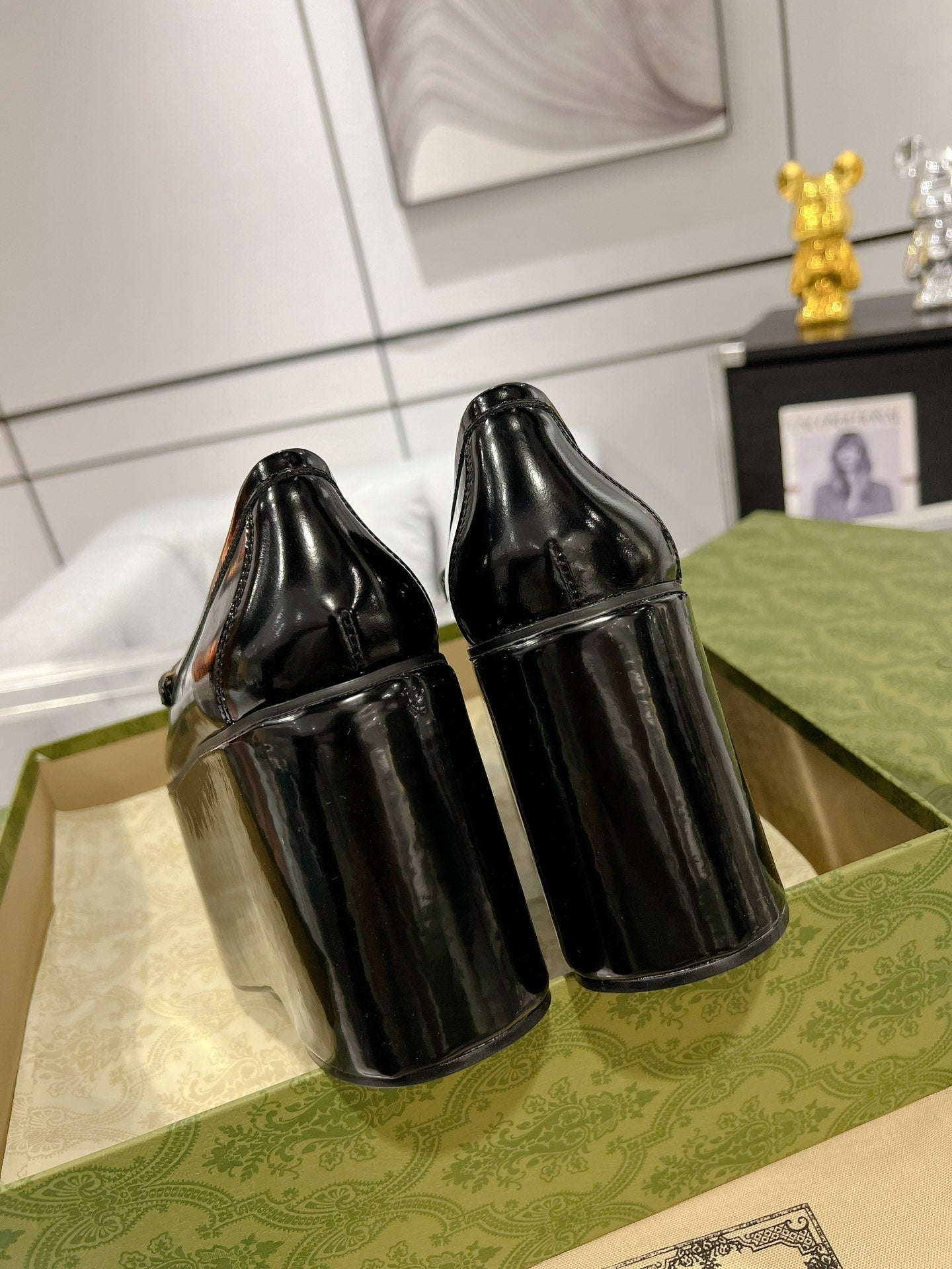 GG HORSEBIT PLATFORM LOAFER GLOSSY BLACK CALFSKIN