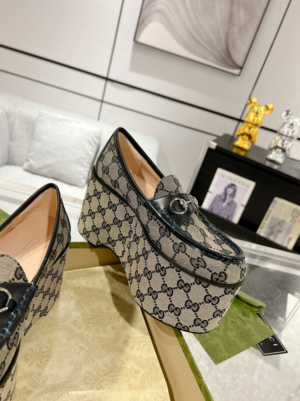 GG HORSEBIT PLATFORM LOAFER BLACK CALFSKIN