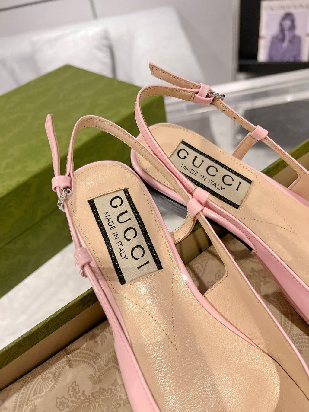 METALIC SLINGBACK FLATS IN ROSE PINK CALFSKIN