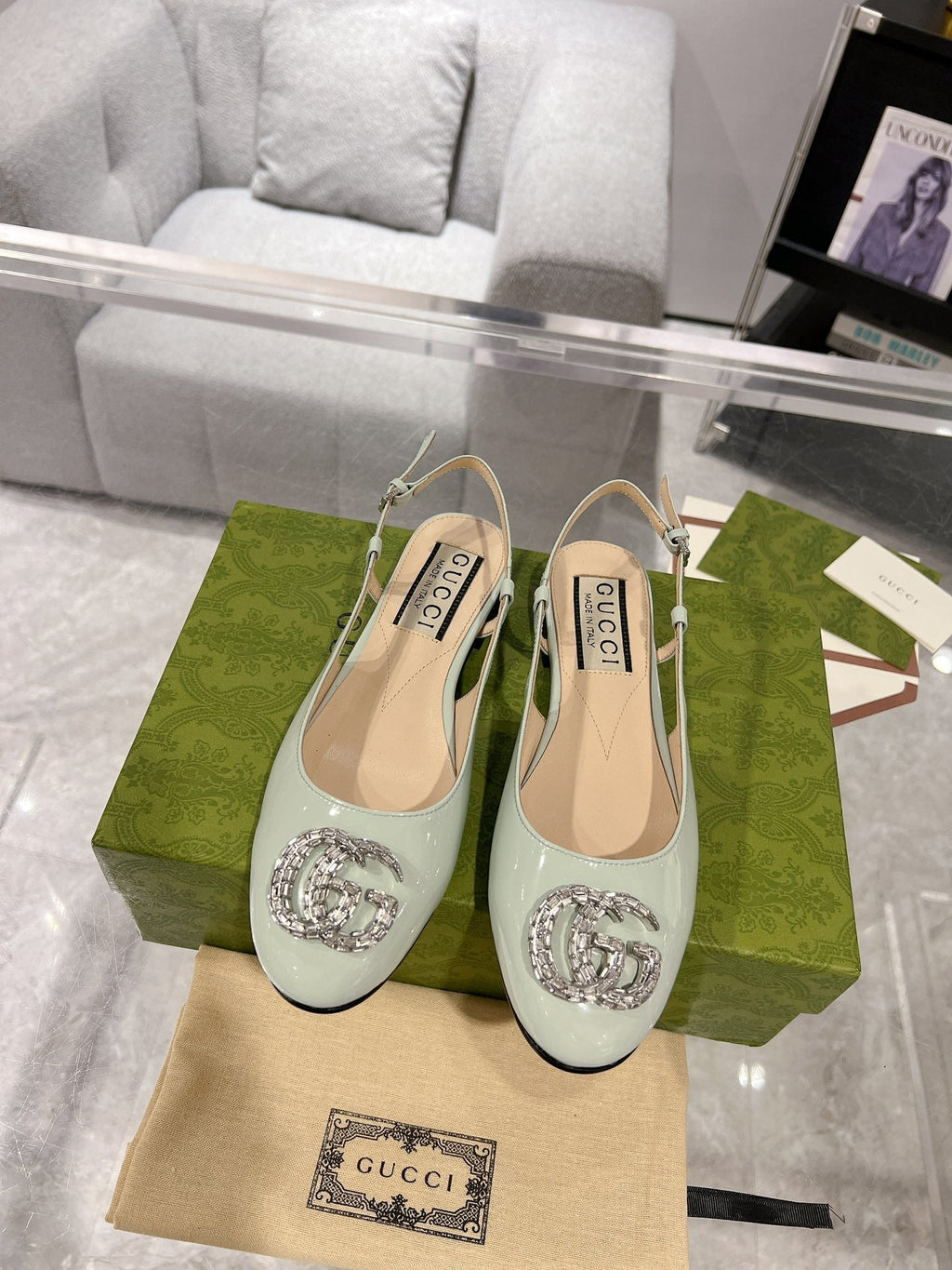 METALIC SLINGBACK FLATS IN PISTACHIO GREEN CALFSKIN