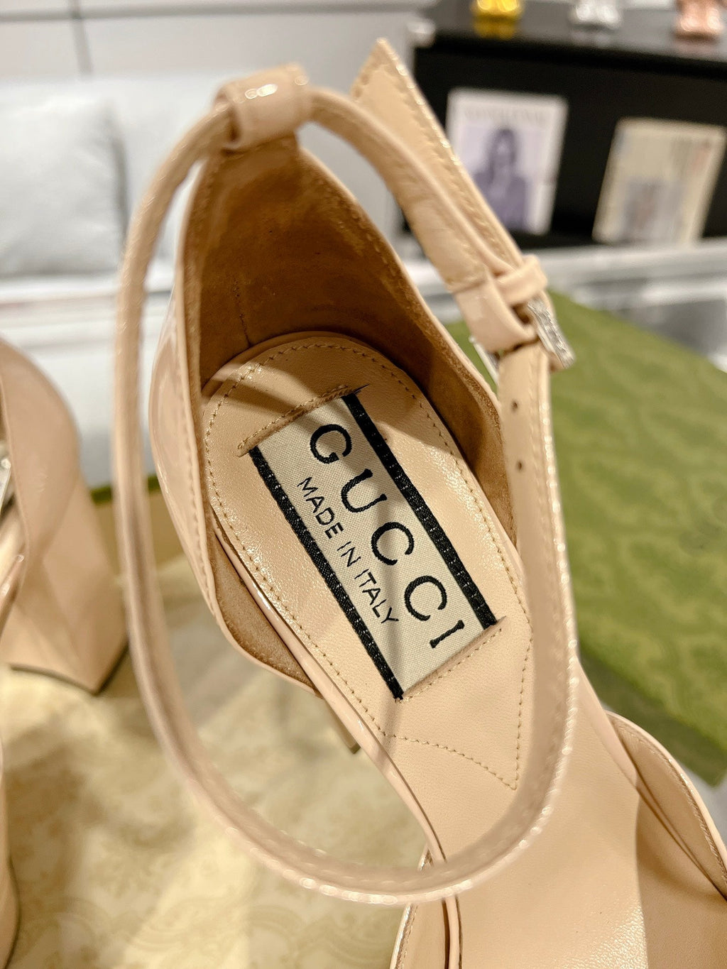 GG CRYSTALS PLATFORM PUMPS CREAM CALFSKIN