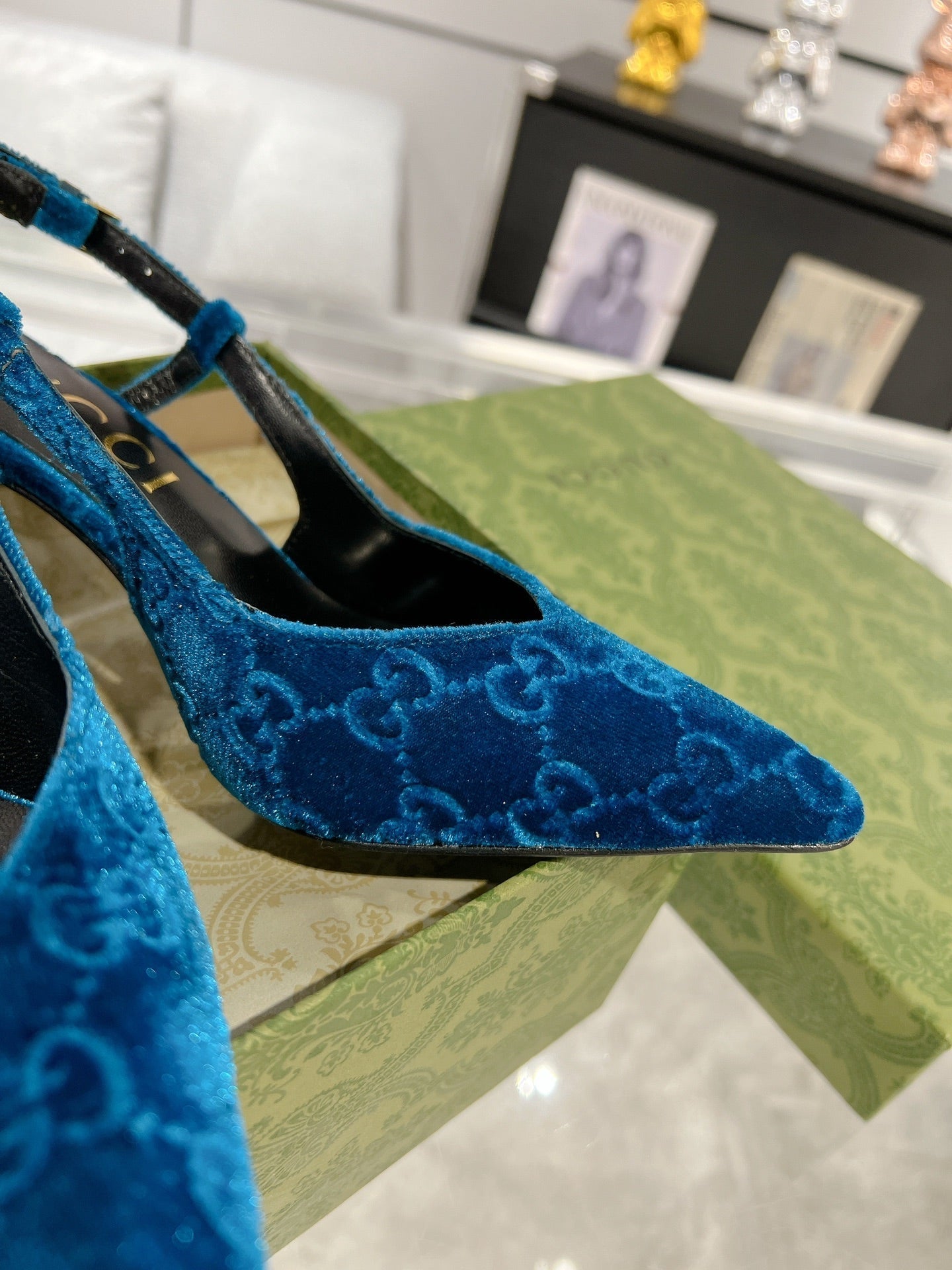 GG SLINGBACK HIGH HEEL PUMP AZURE VELVET