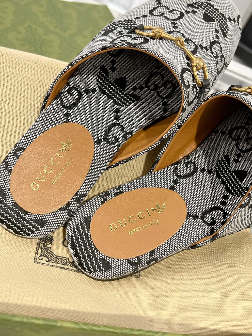 GG & ADIDAS MULE HORSEBIT BUCKLE LIGHT GRAY CANVAS