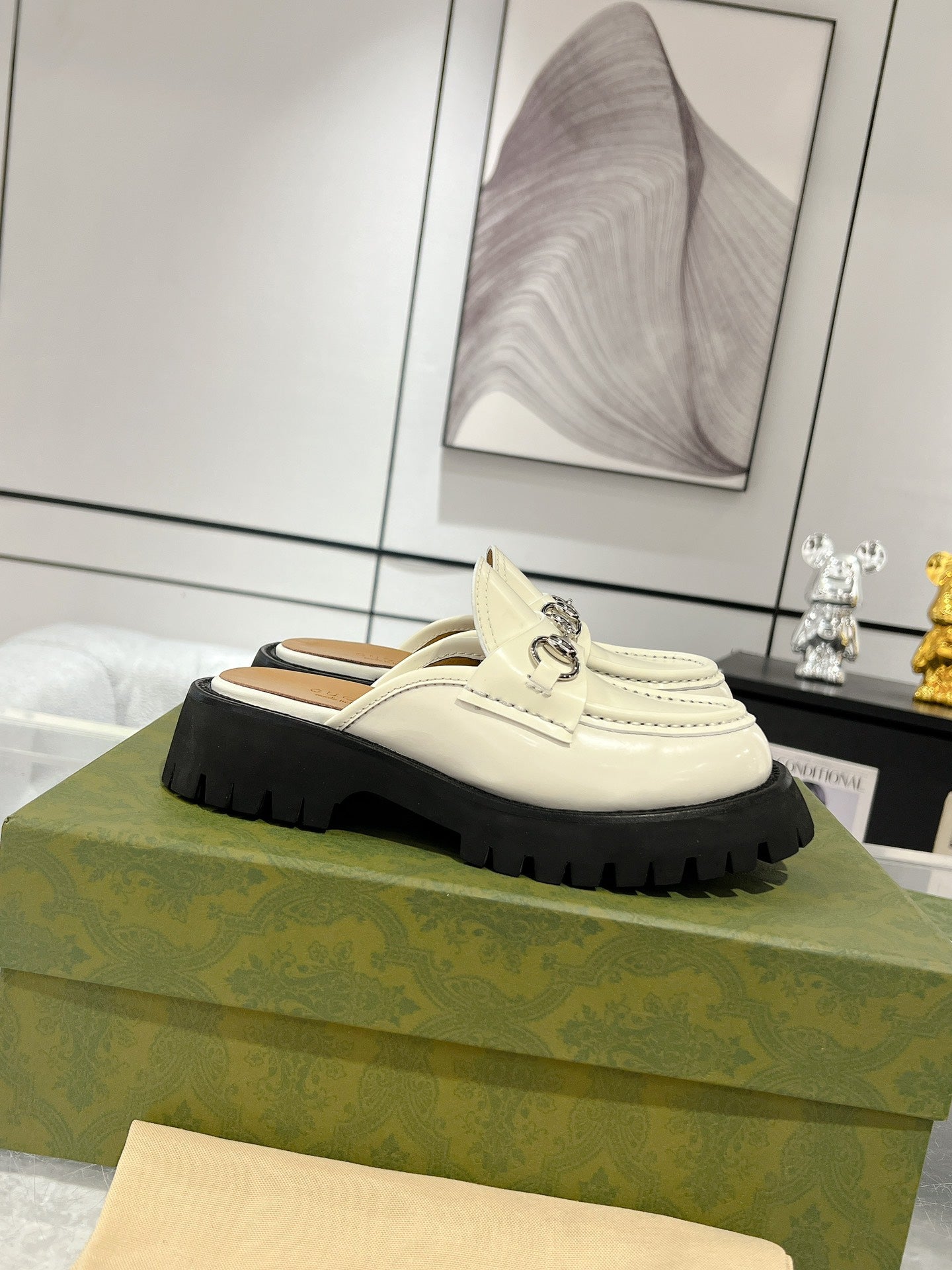 GG MULE WITH HORSEBIT WHITE CALFSKIN