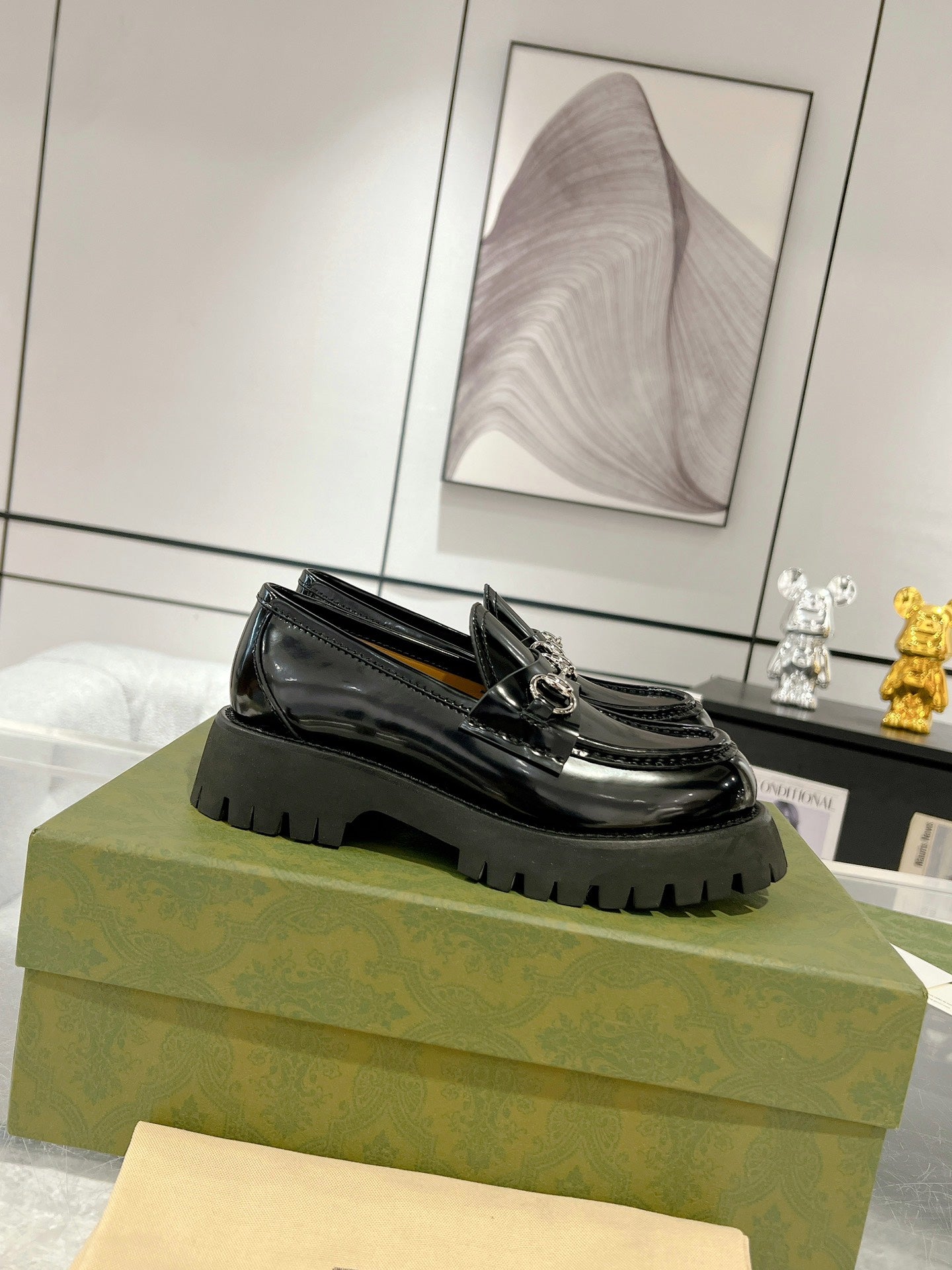 GG LOAFER WITH HORSEBIT GLOSSY BLACK CALFSKIN