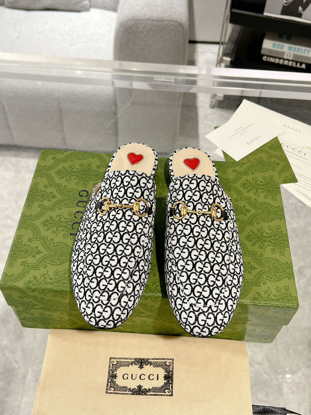 MEN'S MULE WITH HORSEBIT IN BLACK MIX WHITE MONOGRAM JACQUARD FABRIC