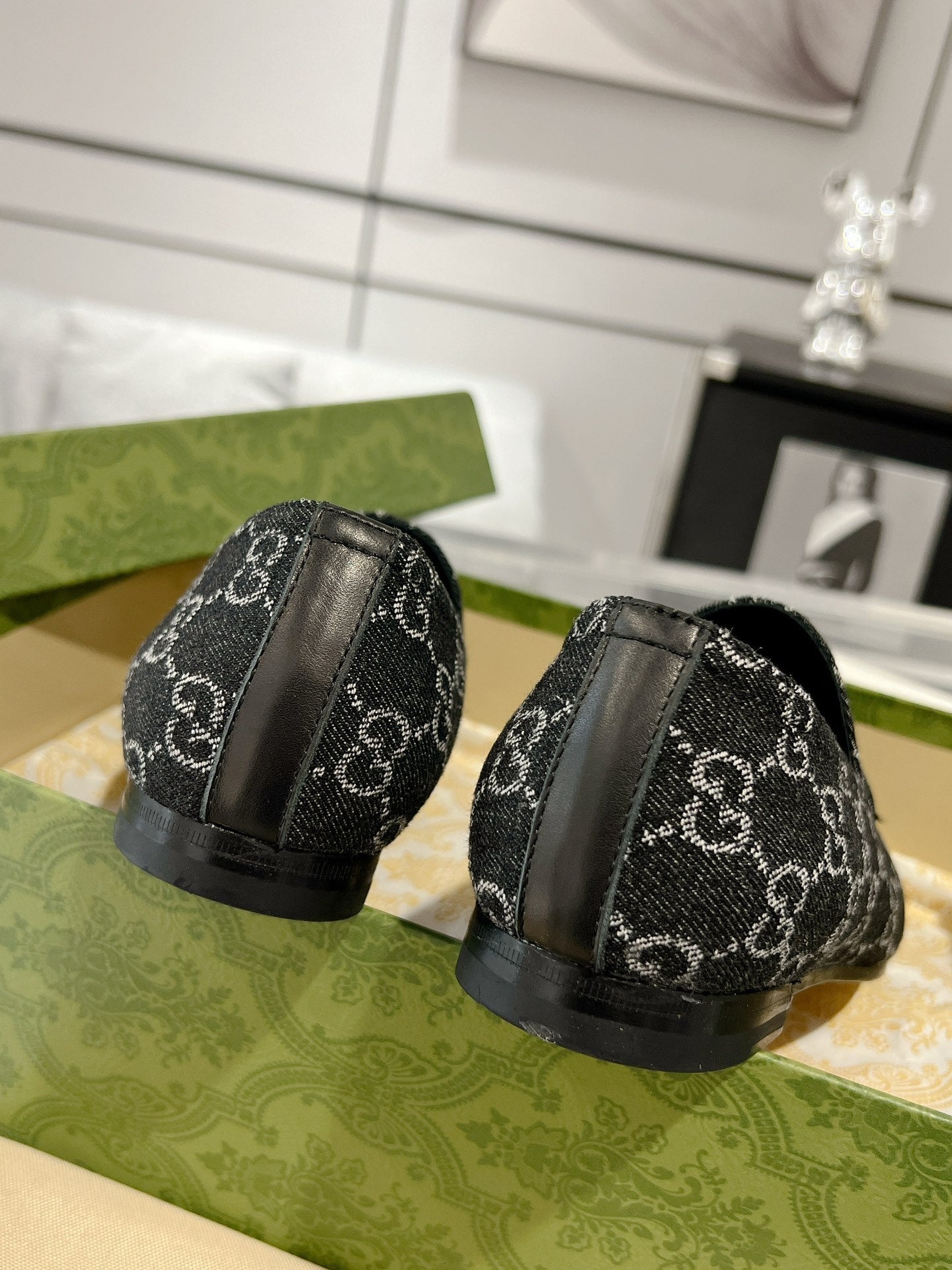 MEN'S LOAFER WITH HORSEBIT IN BLACK MONOGRAM JACQUARD FABRIC