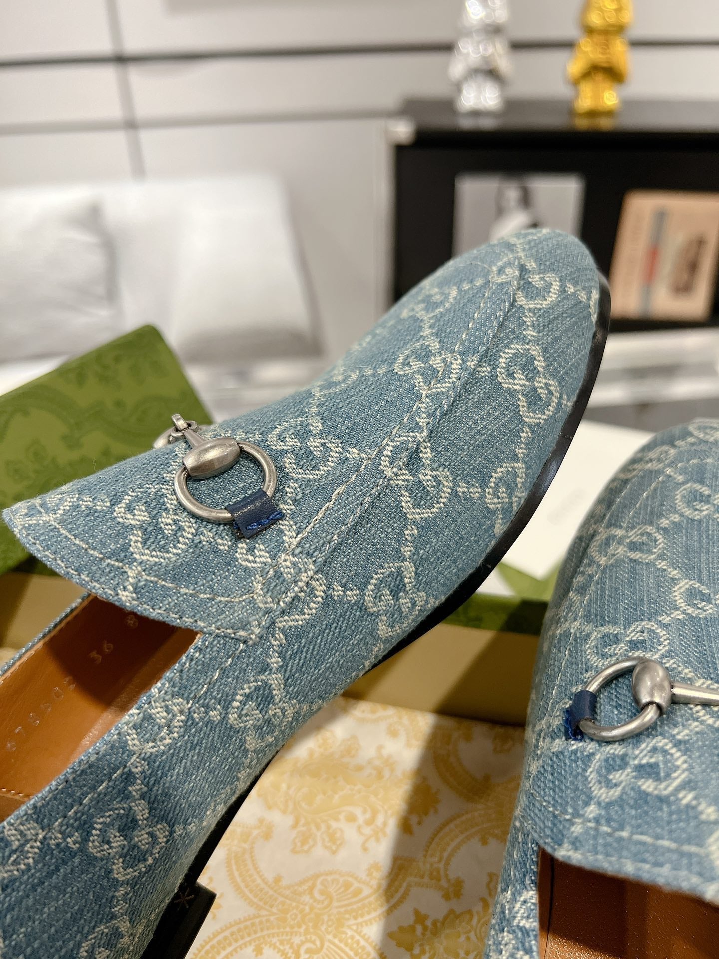 MEN'S LOAFER WITH HORSEBIT IN SAPHIRE BLUE MONOGRAM JACQUARD FABRIC