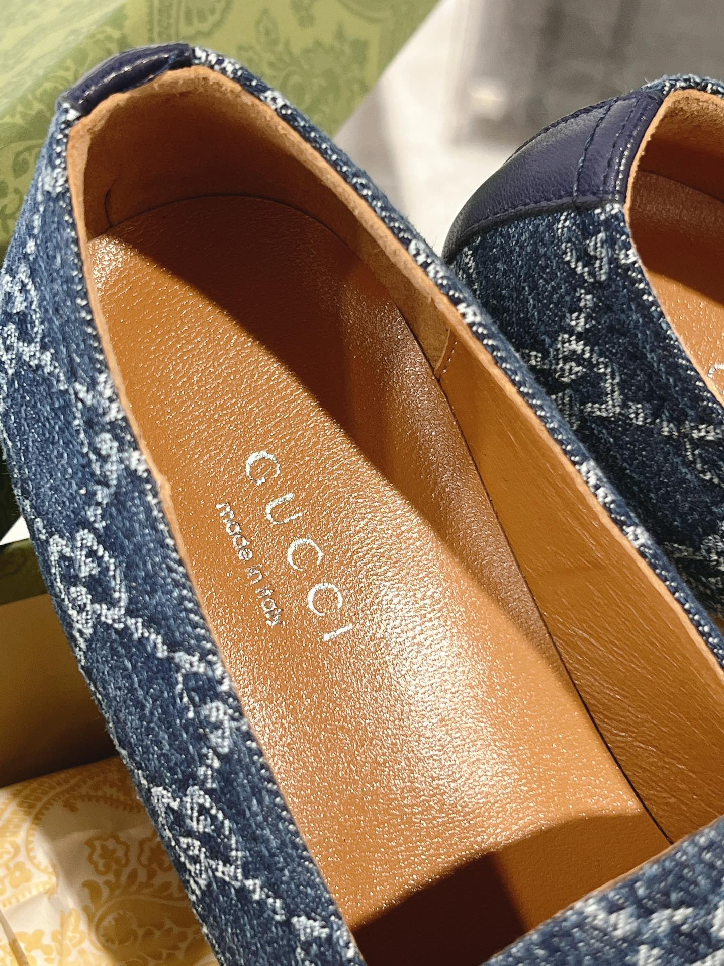 MEN'S LOAFER WITH HORSEBIT IN DENIM BLUE MONOGRAM JACQUARD FABRIC
