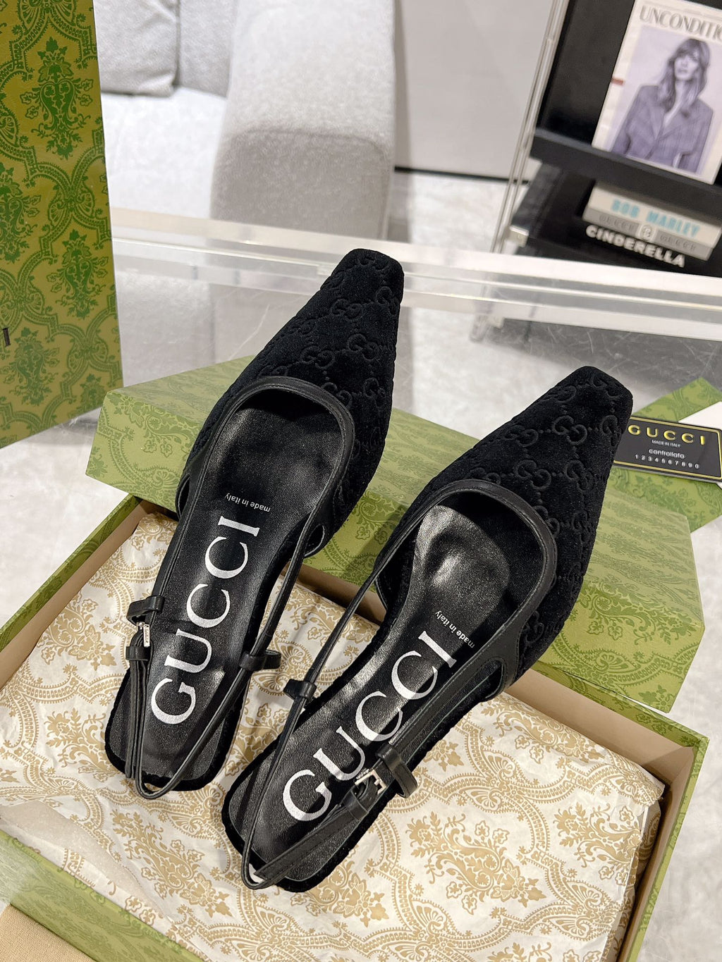 SLINGBACK FLATS IN BLACK VELVET
