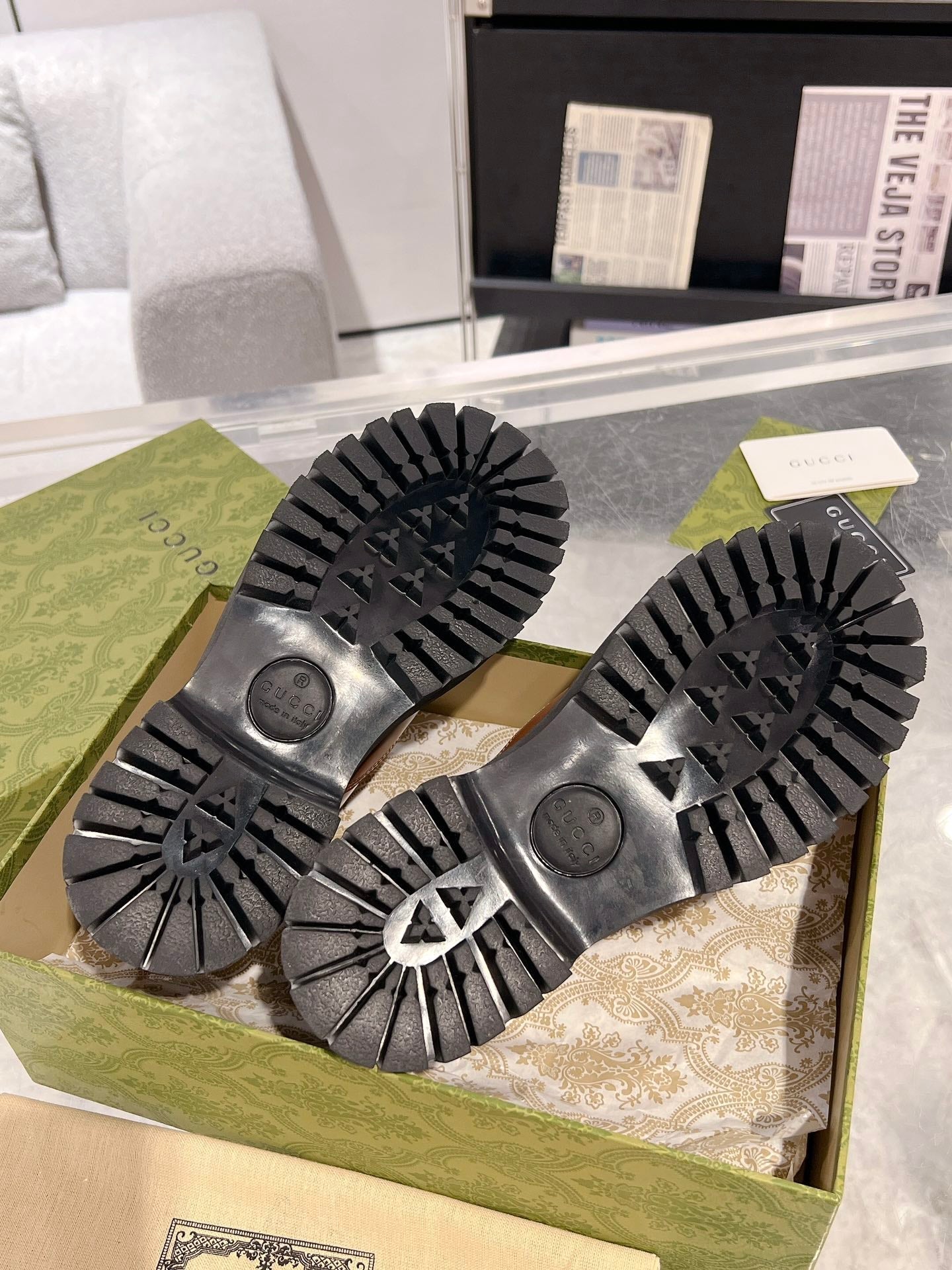 GG LACE-UP LOAFER WITH WEB IN CARAMEL BROWN SHINY LEATHER