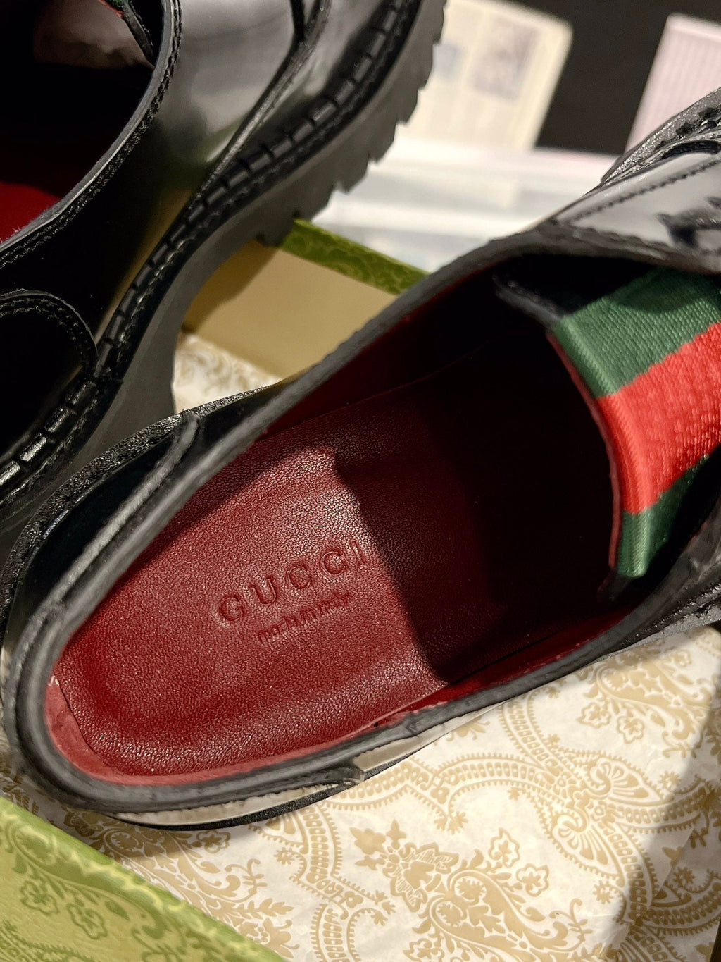 GG LACE-UP LOAFER WITH WEB IN BLACK SHINY LEATHER