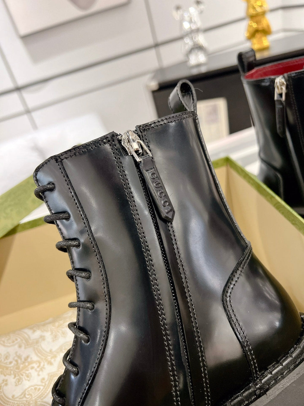 GG WEB ANKLE BOOTS IN BLACK CALFSKIN