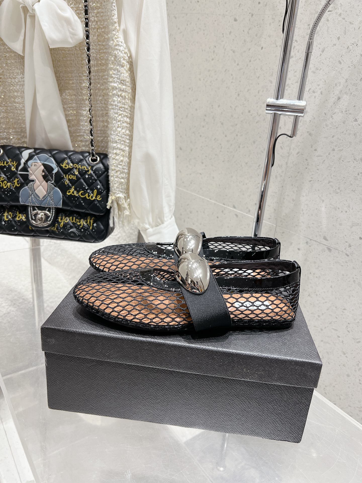 ALAIA MARY JANE SHOES IN BLACK MESH WITH BLACK - TONED HARDWARE