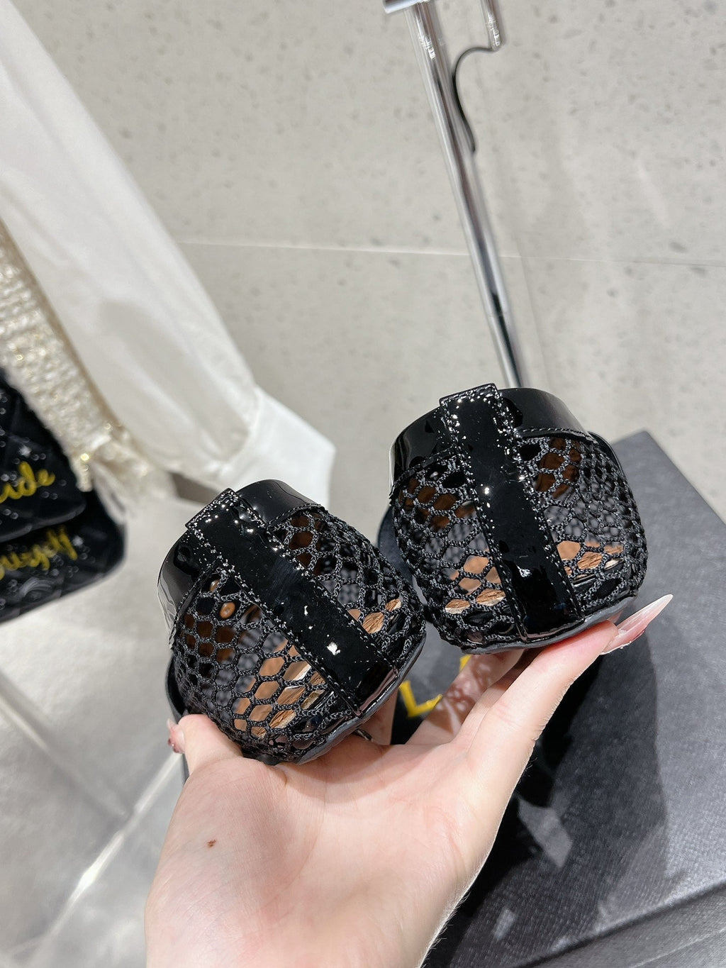 ALAIA MARY JANE SHOES IN BLACK MESH WITH BLACK - TONED HARDWARE