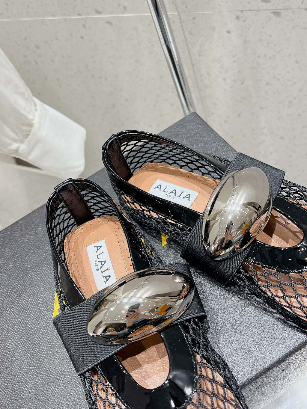 ALAIA MARY JANE SHOES IN BLACK MESH WITH BLACK - TONED HARDWARE