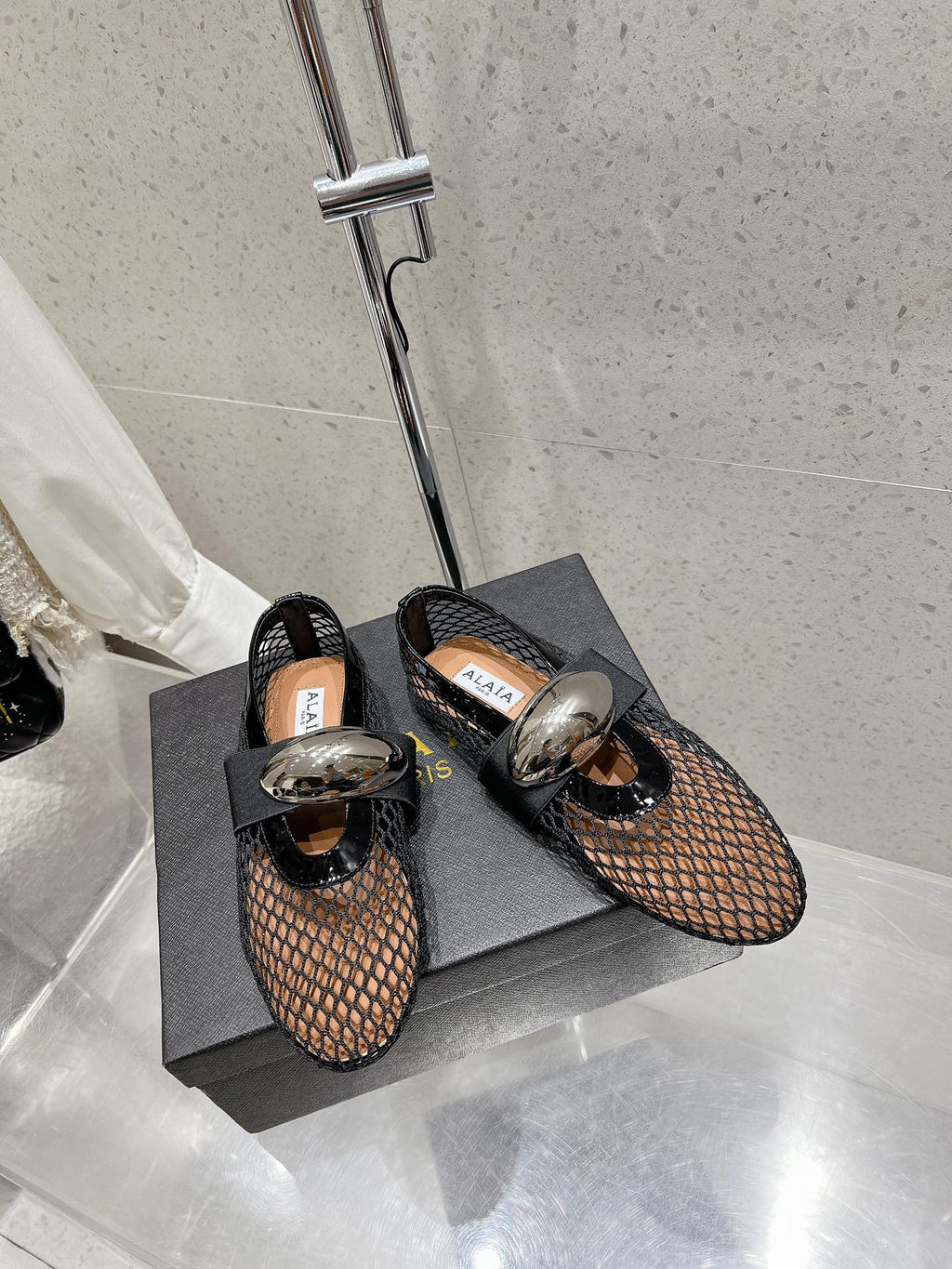 ALAIA MARY JANE SHOES IN BLACK MESH WITH BLACK - TONED HARDWARE