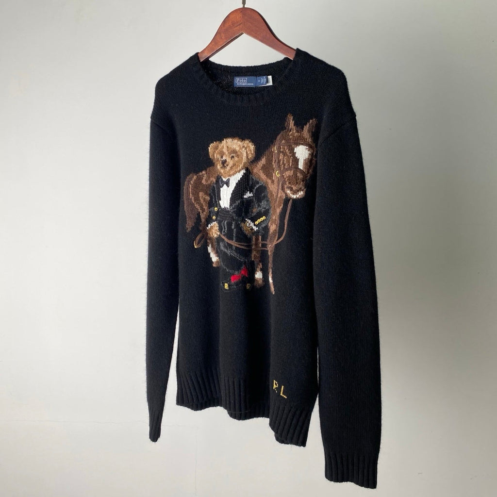 RALPH LAUREN 25S CREW NECK KNIT SWEATER WITH BEAR EMBROIDERY 203