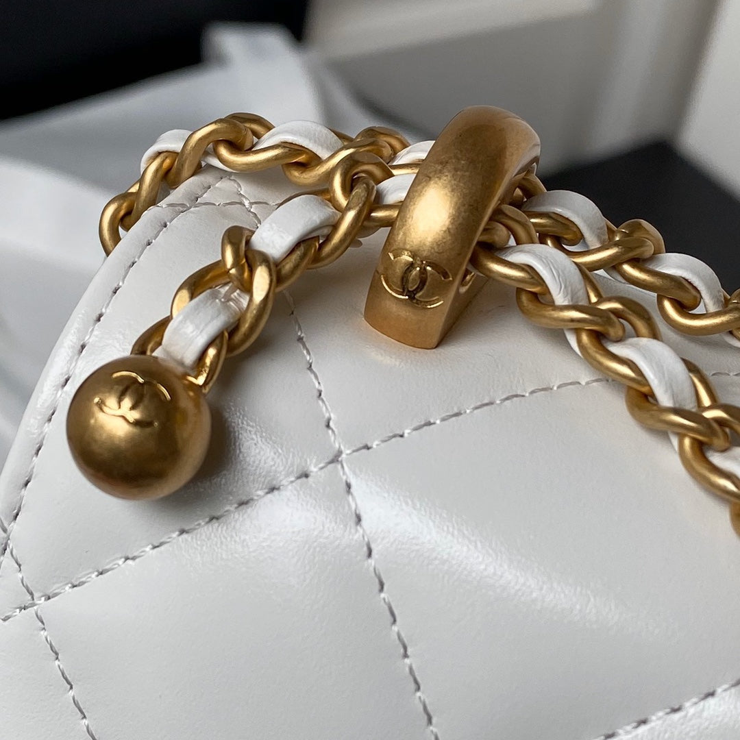 CHANEL 25S MINI FLAP BAG 22 IN WHITE CALFSKIN GOLD HARDWARE