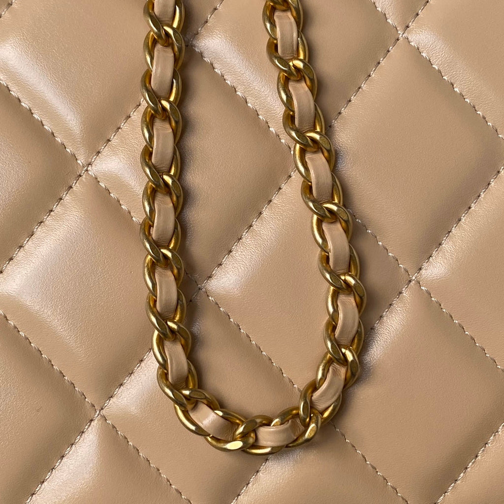 CHANEL 25S MINI FLAP BAG 22 IN TAN BROWN CALFSKIN GOLD HARDWARE