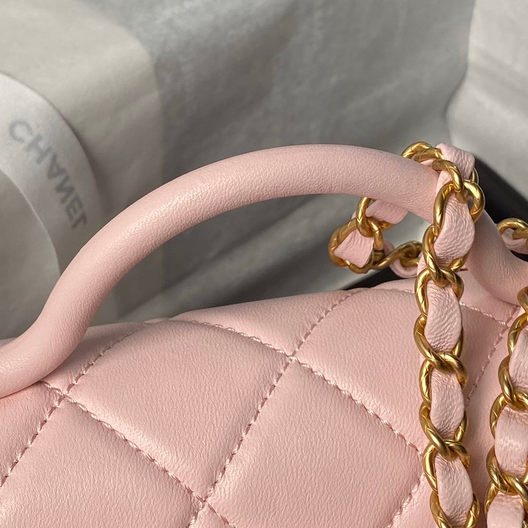 CHANEL 25S FLAP BAG 21 CM IN LIGHT PINK LAMBSKIN WITH TOP HANDLE