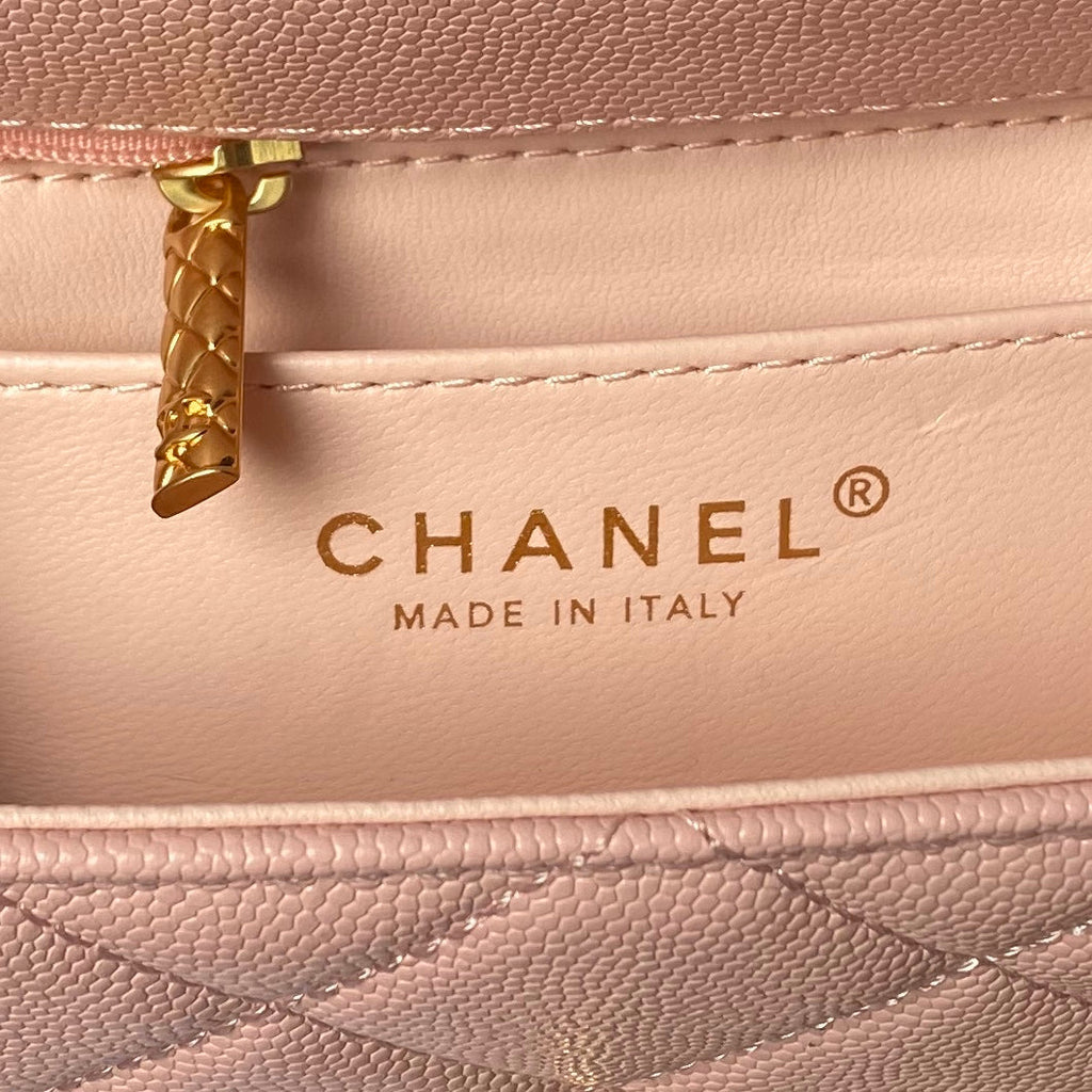 CHANEL 25S FLAP BAG 18 CM IN LIGHT PINK GRAINED LAMBSKIN WITH TOP HANDLE