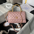CHANEL 25S CLASSIC COCO HANDLE BAG 23 CM IN LIGHT PINK LAMBSKIN WITH GOLD HARDWARE