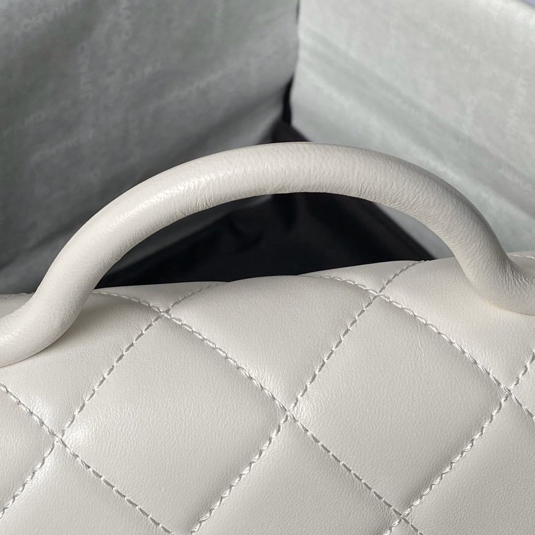 CHANEL 25S FLAP BAG 18 CM IN WHITE LAMBSKIN WITH TOP HANDLE
