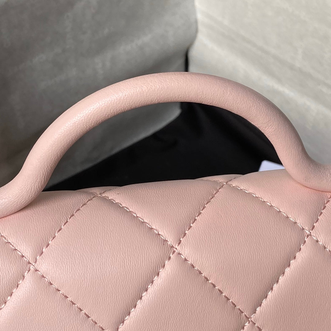 CHANEL 25S FLAP BAG 18 CM IN LIGHT PINK LAMBSKIN WITH TOP HANDLE