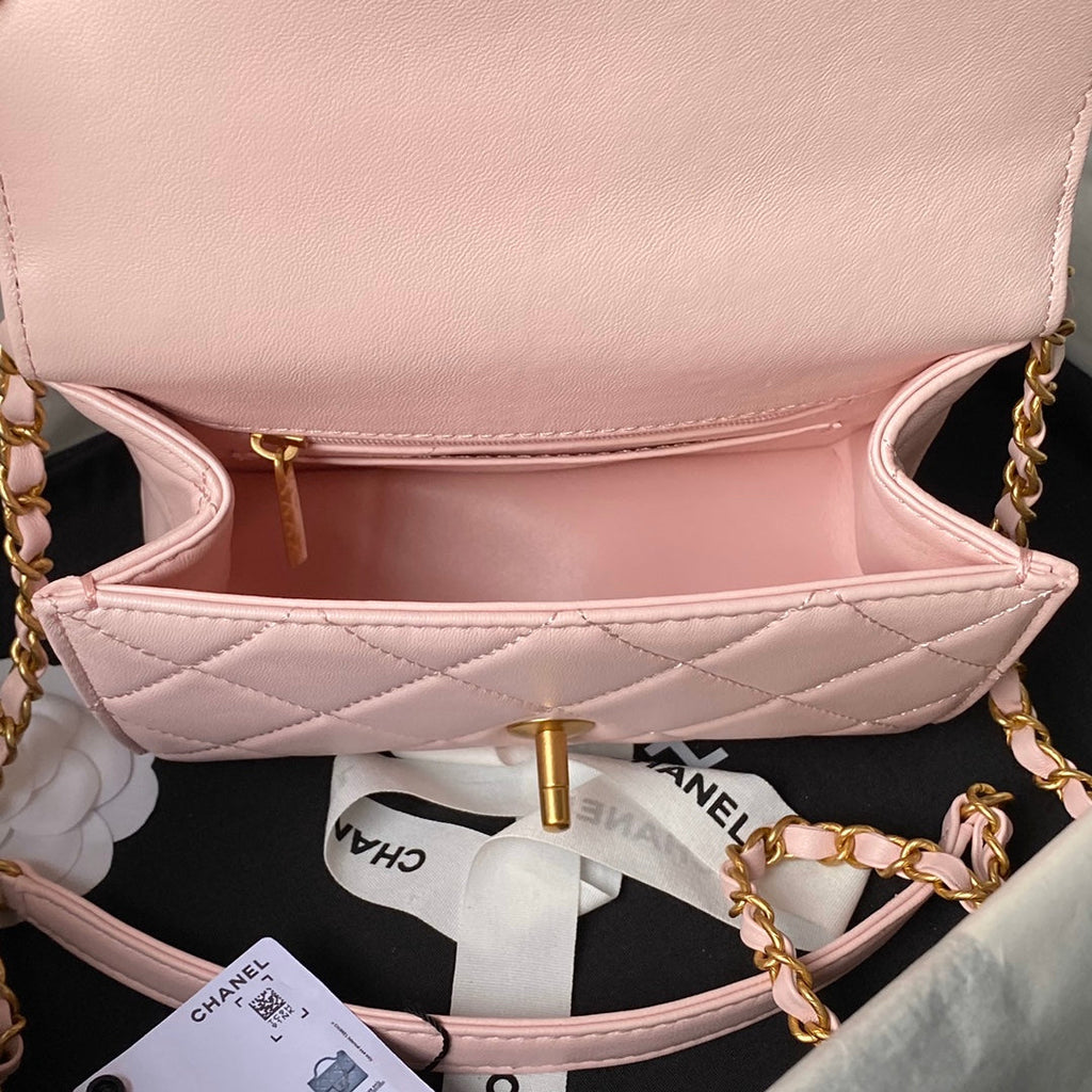CHANEL 25S FLAP BAG 18 CM IN LIGHT PINK LAMBSKIN WITH TOP HANDLE